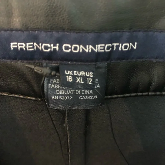 French Connection Wide Leg Trousers Faux Leather Black "Crolenda" Style Size 12 - Picture 2 of 14